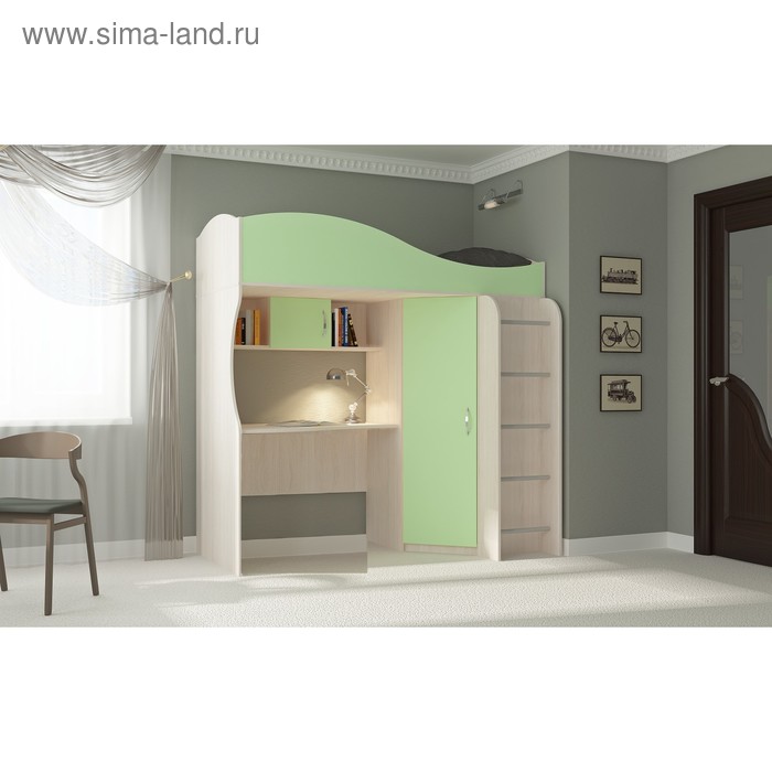 Кровать-чердак Буратино, 1892х1033х1920, Зеленый - Фото 1