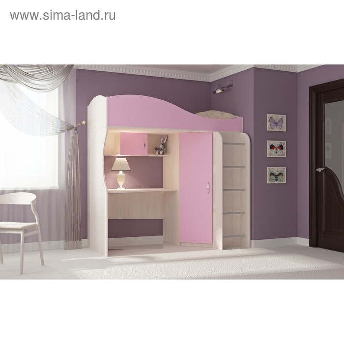Кровать-чердак Буратино, 1892х1033х1920, Розовый - Фото 1