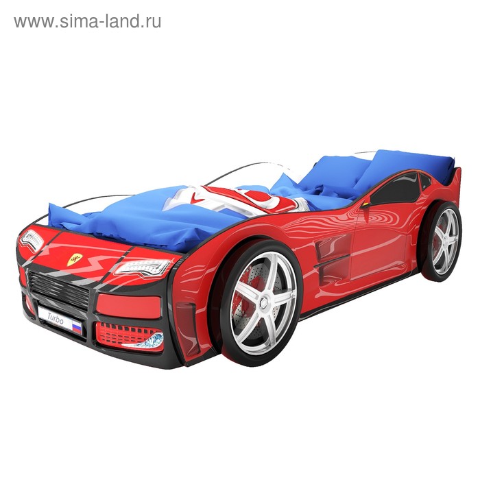 Кровать машина «Турбо красная», без подсветки, пластиковые колёса, 2 шт