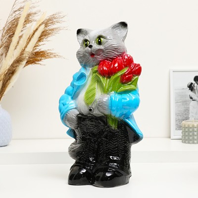 Копилка для денег «Кот большой с тюльпанами», серый, 23×16.5×40 см, МИКС