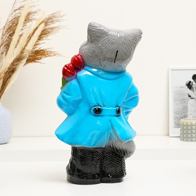 Копилка для денег «Кот большой с тюльпанами», серый, 23×16.5×40 см, МИКС