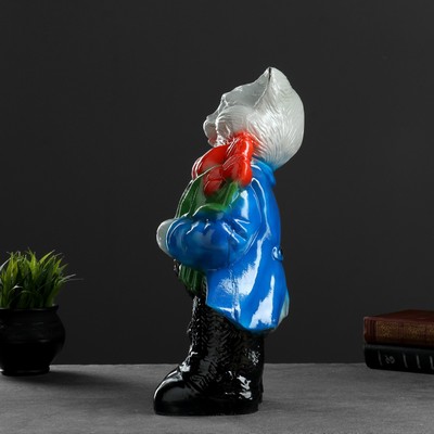 Копилка для денег «Кот большой с тюльпанами», серый, 23×16.5×40 см, МИКС