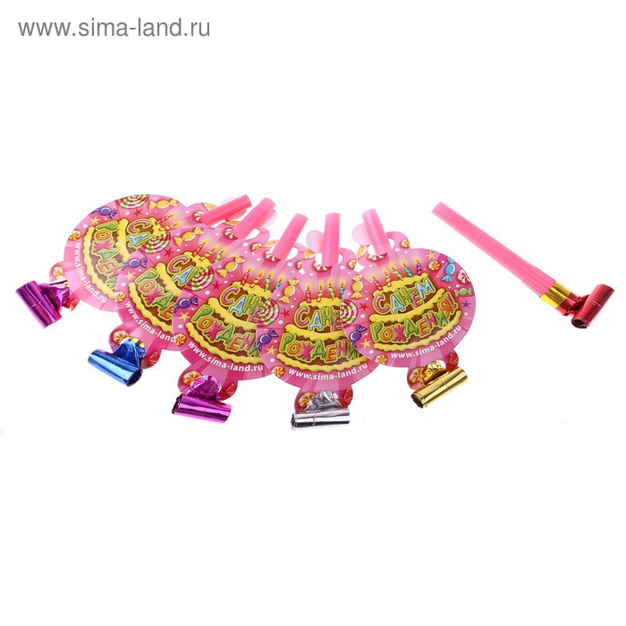 Язычок-кругляш "С днём рождения!", торт, набор 6 шт., d=7 см, бумага - Фото 1