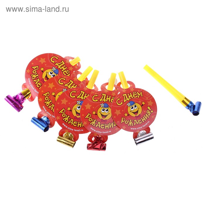 Язычок кругляш d=7см смайл "С днём рождения!", набор 6 шт - Фото 1