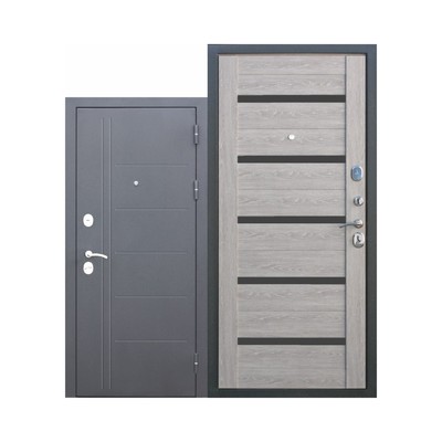 Дверь входная Троя Серебро 10 см Дымчатый дуб 2050x960 (правая)