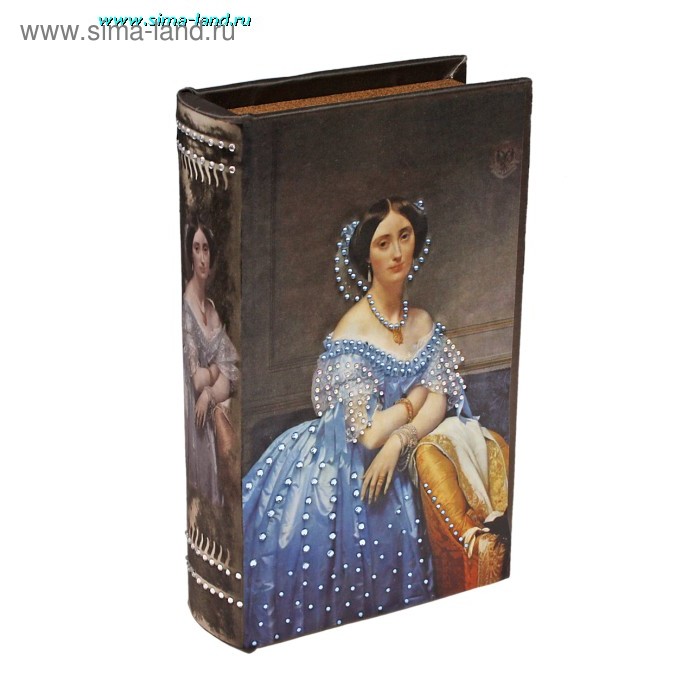 Шкатулка-книга дерево "Дама в голубом" шёлк, стразы 21х13х5 см - Фото 1