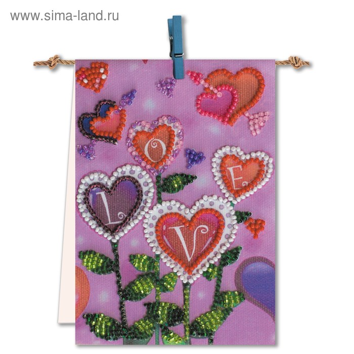 Набор-флажок для вышивки бисером на натуральном художественном холсте "Цветы любви" - Фото 1