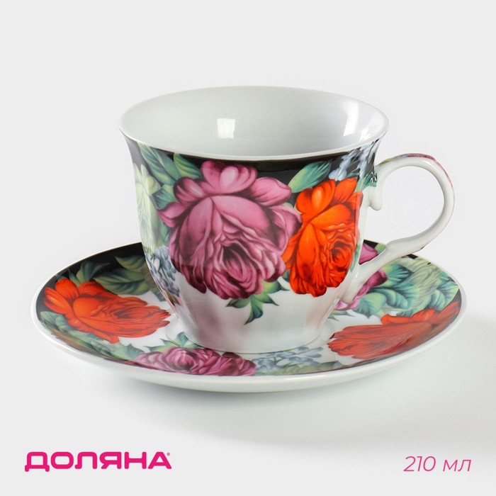Чайная пара керамическая Доляна «Роспись», чашка 210 мл, блюдце d=14 см - Фото 1