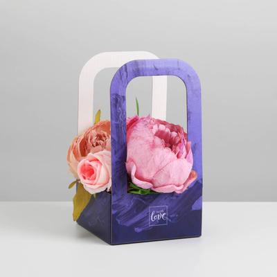 Коробка-переноска для цветов «С любовью», 12 × 12 × 22 см