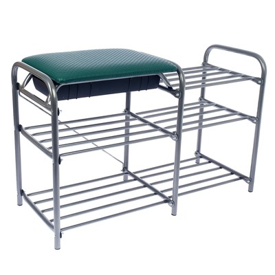 Этажерка для обуви с сиденьем и ящиком «Люкс», 3 яруса, 79×33×50 см, цвет зелёный