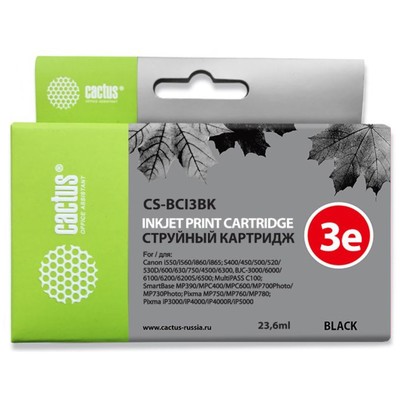 Картридж струйный Cactus CS-BCI3BK черный для Canon BJC-3000/6000/6100/6200/6200S/S400/S450/i560/i56