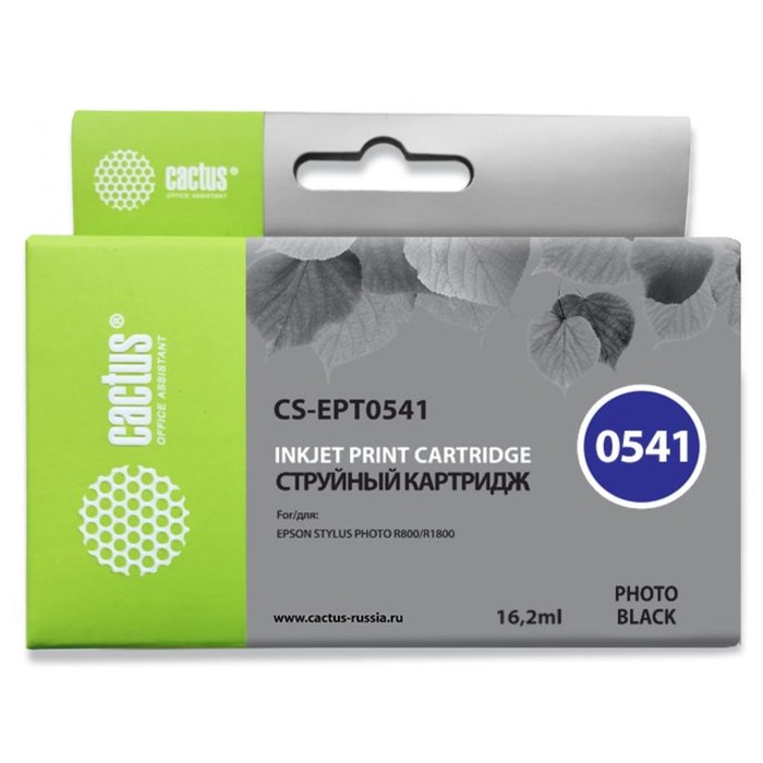 Картридж струйный Cactus CS-EPT0541 черный для Epson Stylus Photo R800/R1800 (16.2мл) - Фото 1