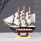 Сувенирная модель корабля «Фараон», борты чёрные, каюты, 3 мачты, белые паруса в полоску - Фото 2