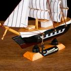 Корабль сувенирный малый "Фараон",  борты чёрные, каюты, 3 мачты, белые паруса в полоску - Фото 4