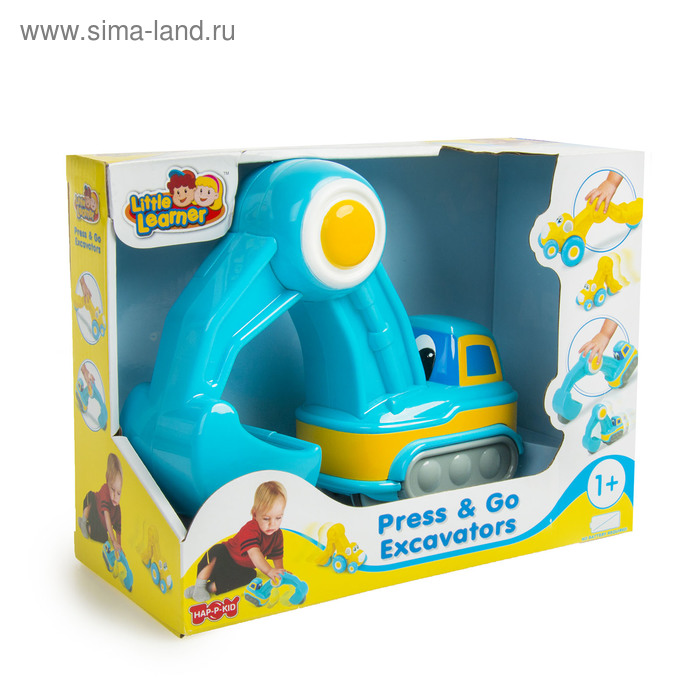 Машинка инерционная Hap-p-Kid Press & Go Excavators «Экскаватор», цвет синий - Фото 1