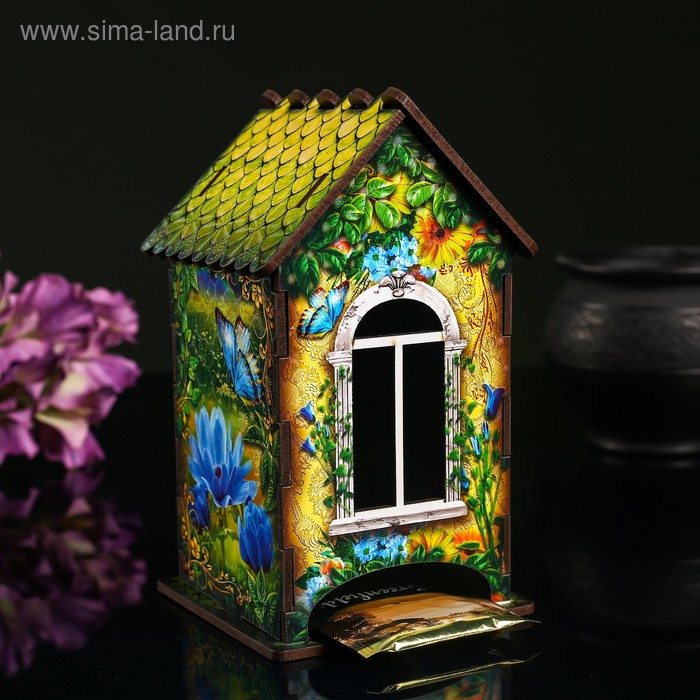 Чайный домик "Домик с корзинкой цветов", 9,8×9,8×17,4 см - Фото 1