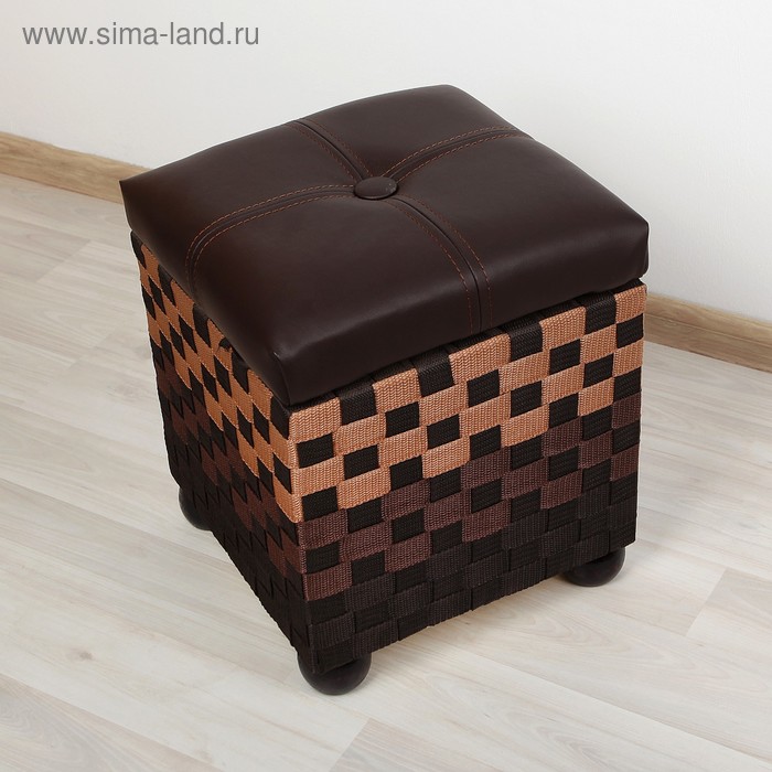 Короб для хранения (пуф) складной "Шахматы", малый, цвет коричневый - Фото 1