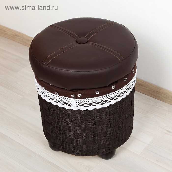 Короб для хранения (пуф) «Глория», круглый, 40×40×45 см, цвет тёмно-коричневый - Фото 1