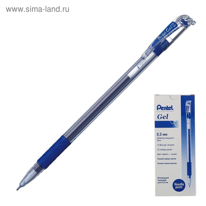 Ручка гелевая Pentel, игольчатый пишущий узел 0.5мм, чернила синие - Фото 1