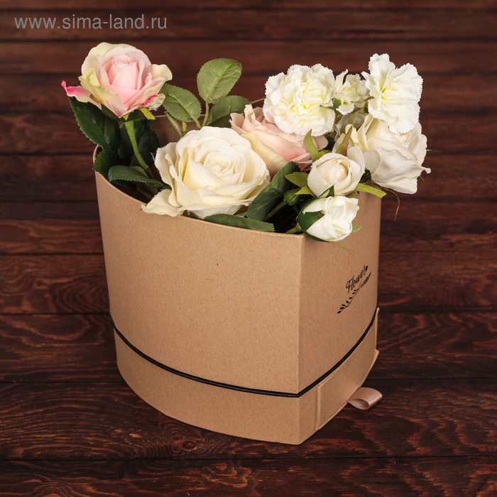 Коробка подарочная Flowers "Сердце" с ящиком, крафт, 23,5 х 21 х 21 см - Фото 1