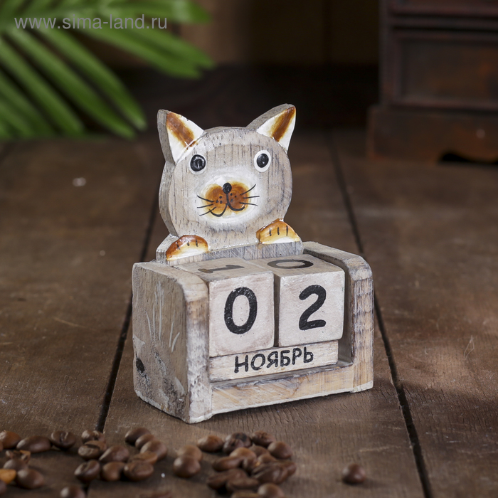 Деревянный календарь "Кошка"7х4х10 см - Фото 1