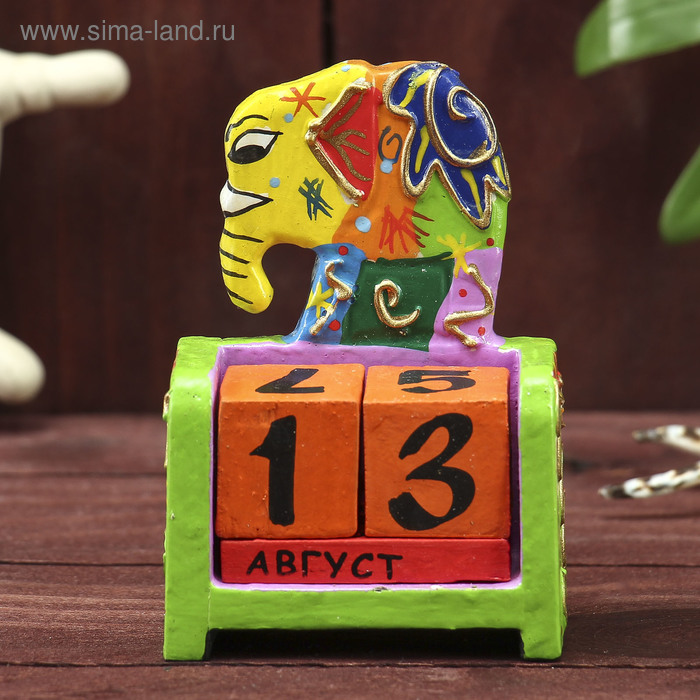 Вечный календарь «Слоник», 7×4×10 см, дерево, 2 языка, МИКС - Фото 1