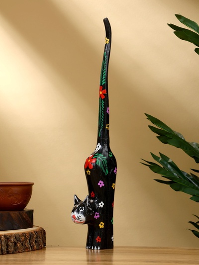 Сувенир «Кошечка черная в цветочек», 8×4×39 см, дерево