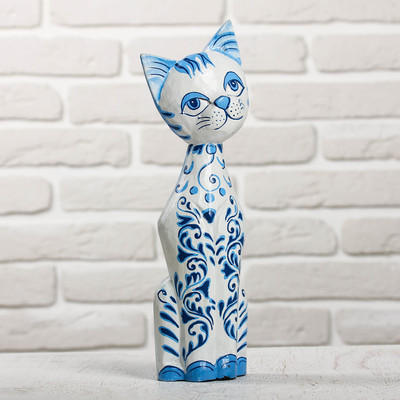 Сувенир «Кошка с синей росписью», 9×4.5×30 см, дерево
