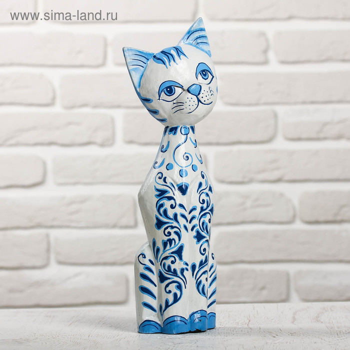 Сувенир «Кошка с синей росписью», 9×4.5×30 см, дерево - Фото 1