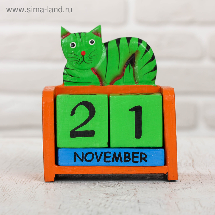Деревянный календарь "Кошечка" 10х5х13 см - Фото 1