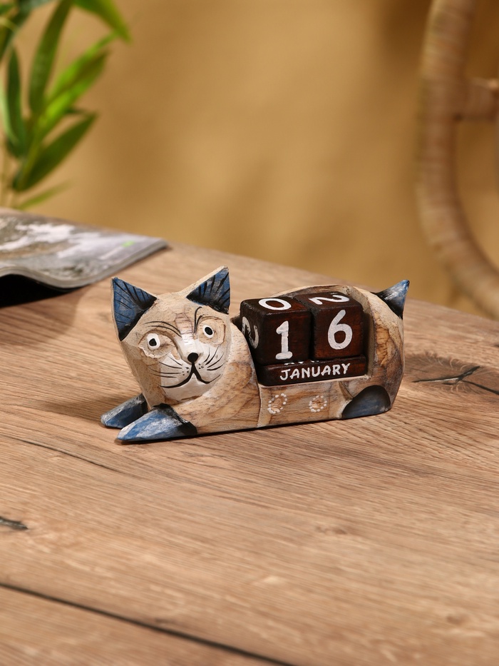 Вечный календарь «Кошка», 13×4×6.5 см, дерево - Фото 1