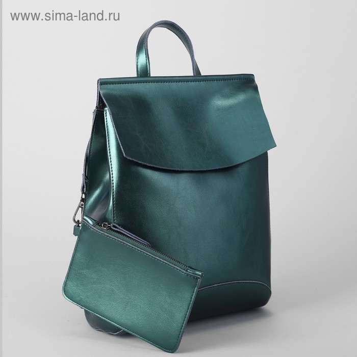 Рюкзак мол L-048, 27*10*34, отдел на молнии, н/карман, с кошельком, зеленый - Фото 1