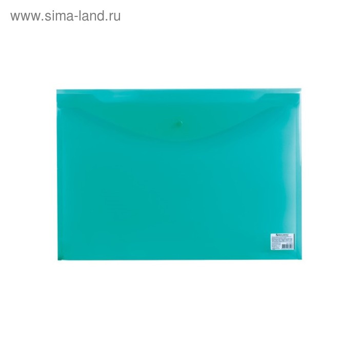 Папка-конверт на кнопке А3, 180 мкм, BRAUBERG, прозрачная, зелёная - Фото 1