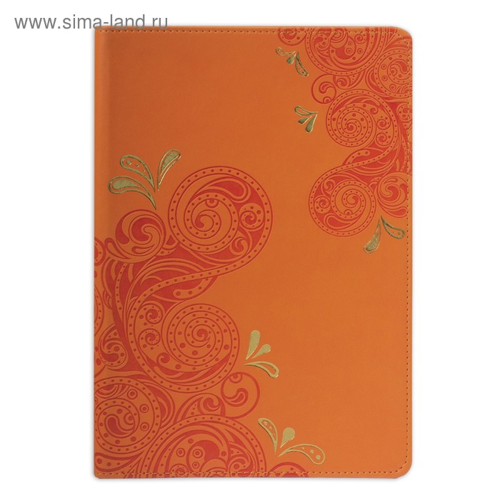 Бизнес-блокнот А5, 128 листов, BRAUBERG Orient, искусственная кожа с тиснением, оранжевый - Фото 1