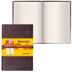 Бизнес-блокнот А6, 128 листов, BRAUBERG Western, искусственная кожа, гладкая, на резинке, коричневый