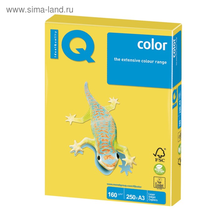 Бумага цветная А3, 250 листов IQ COLOR Intensive, 160г/м2, CY39-канареечно-жёлтая - Фото 1