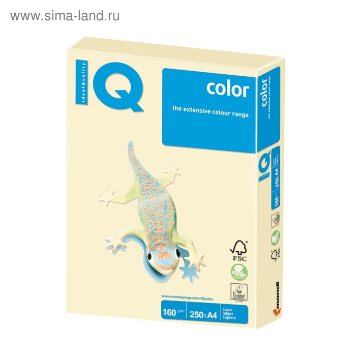 Бумага цветная А4 250 л, IQ COLOR, 160 г/м2, пастель ванильная, BE66 - Фото 1