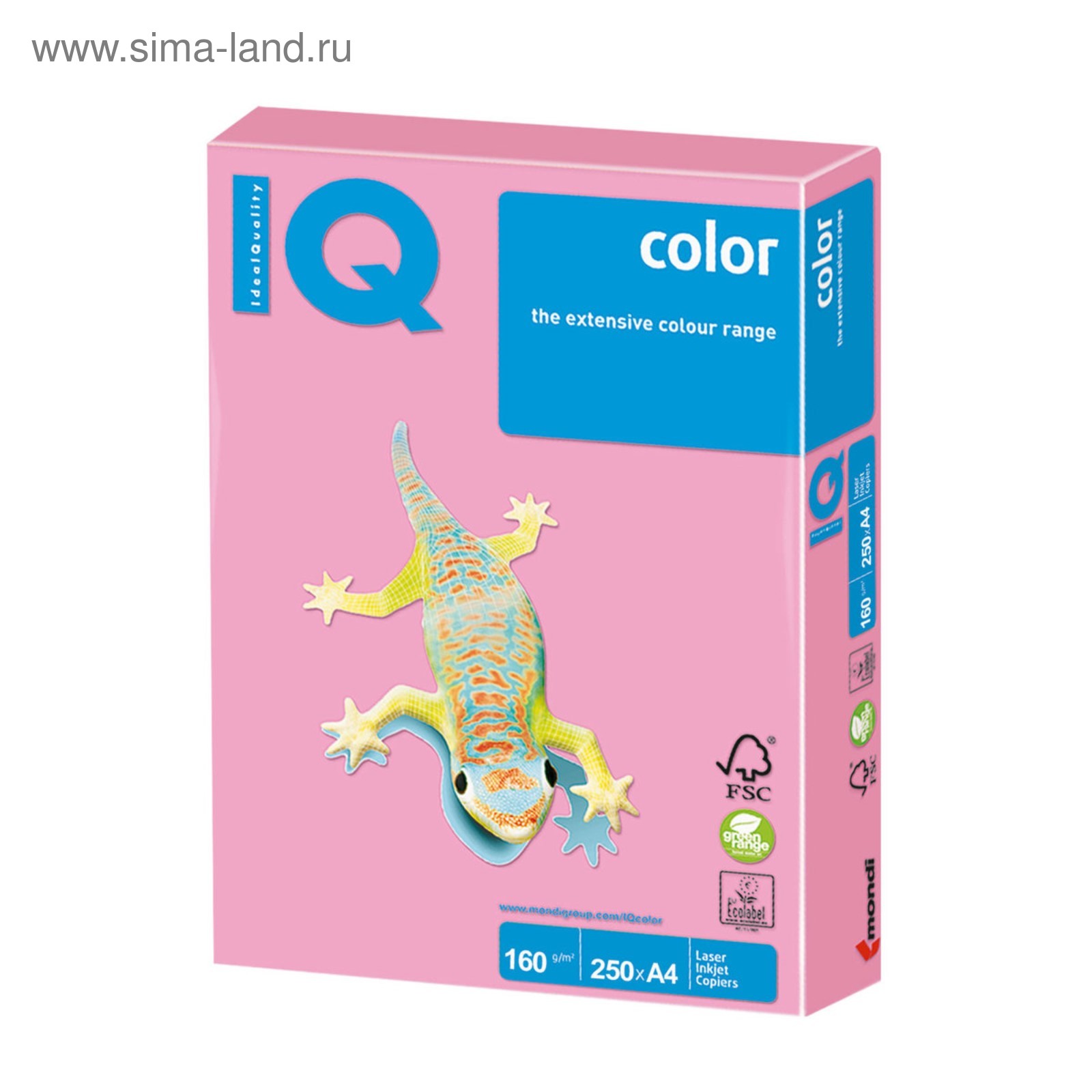 Бумага цветная А4 250 л, IQ COLOR, 160 г/м2, пастель розовый фламинго ...
