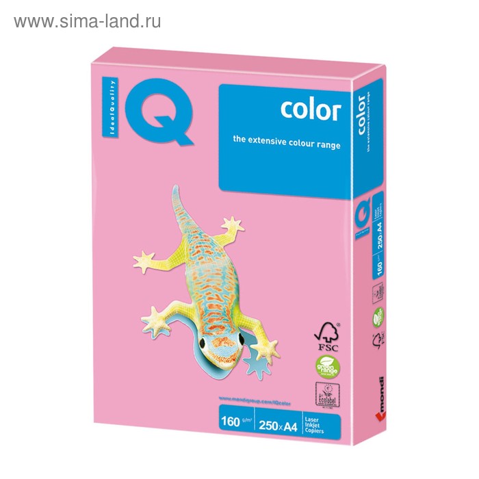 Бумага цветная А4 250 л, IQ COLOR, 160 г/м2, пастель розовый фламинго, OPI74 - Фото 1