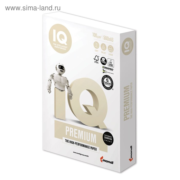 Бумага А3 500 л, IQ Premium, 100г/м2, белизна 169% CIE, класс А+ - Фото 1