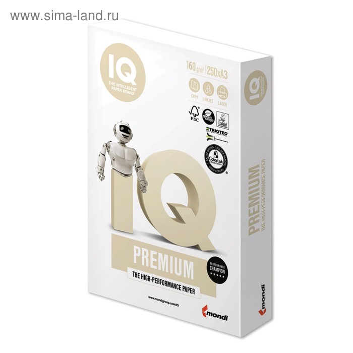 Бумага А3 250 л, IQ Premium, 160 г/м2, белизна 169% CIE, класс А+ - Фото 1