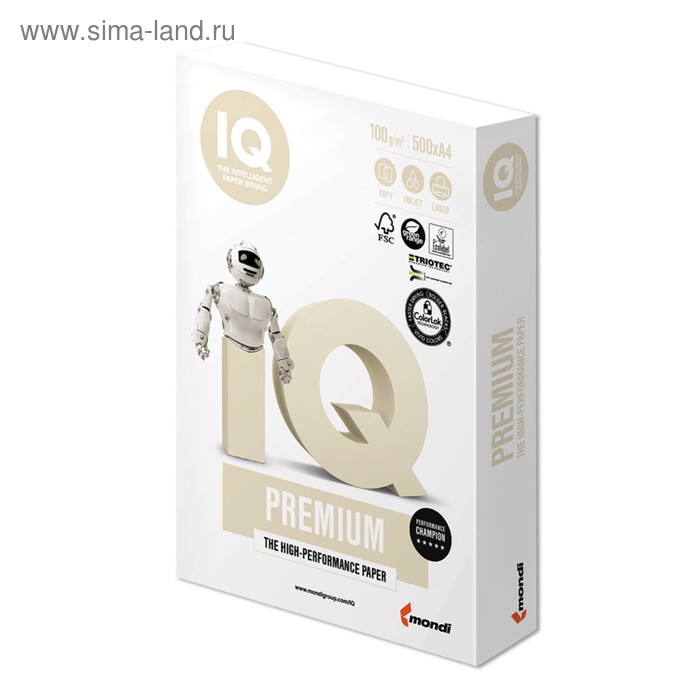 Бумага А4 500 л, IQ Premium, 100 г/м2, белизна 169% CIE, класс А+ - Фото 1