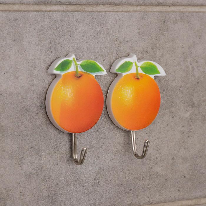 Крючки самоклеящиеся «Апельсины», 2 шт, цвет оранжевый - Фото 1