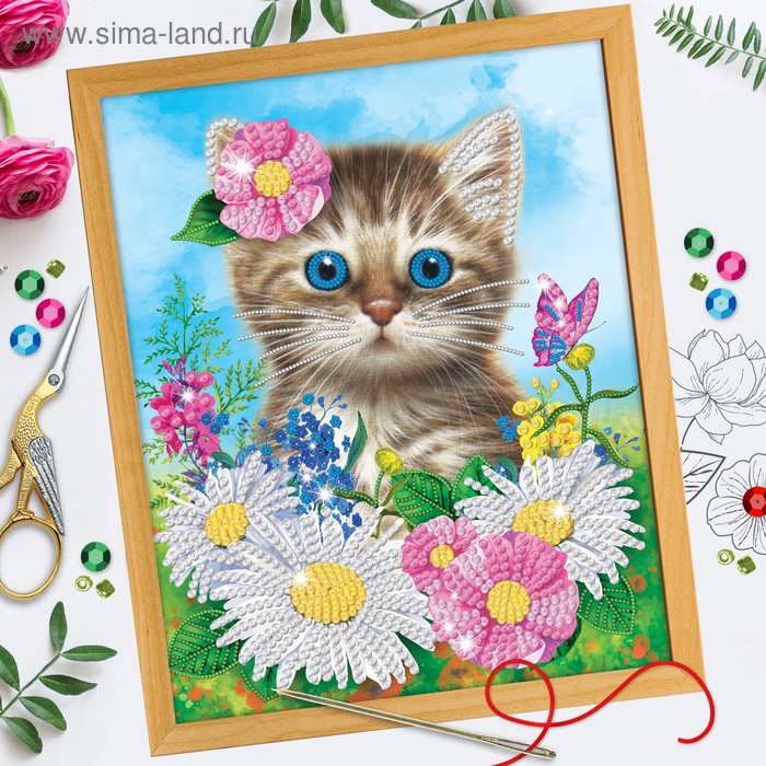 Вышивка бисером и пайетками «Котёнок», 28 × 35 см. Набор для творчества - Фото 1