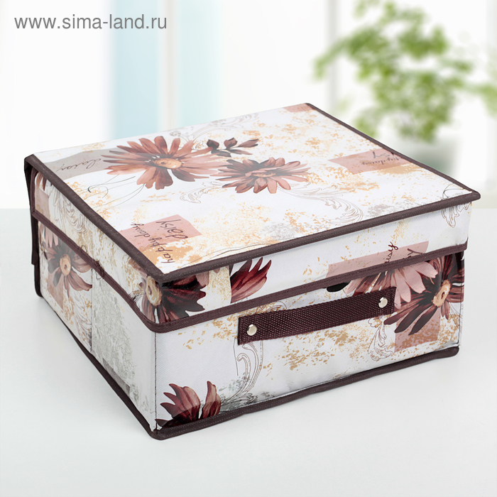 Короб стеллажный для хранения с крышкой «Астра», 30×28×15 см, цвет коричневый - Фото 1