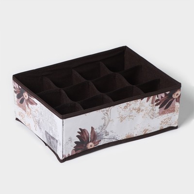 Органайзер для хранения белья Доляна «Астра», 12 ячеек, 32×24×12 см, цвет коричневый