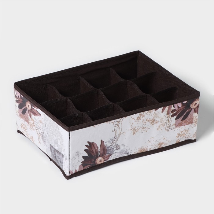 Органайзер для хранения белья Доляна «Астра», 12 ячеек, 32×24×12 см, цвет коричневый - Фото 1