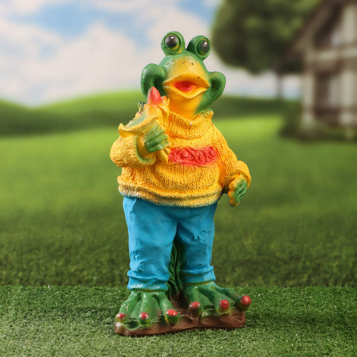 Садовая фигура "Лягушка с кувшинкой" 32х16х14см - Фото 1