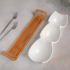 Менажница керамическая 3 ячейки на деревянной подставке «Эстет», 39.8×11.4 см, цвет белый - фото 59305927 Менажница керамическая 3 ячейки на деревянной подставке «Эстет», 39.8×11.4 см, цвет белый - фото 59305927