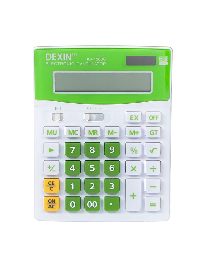Калькулятор настольный 12-разрядный КК-1200C, белый/зелёный - Фото 1
